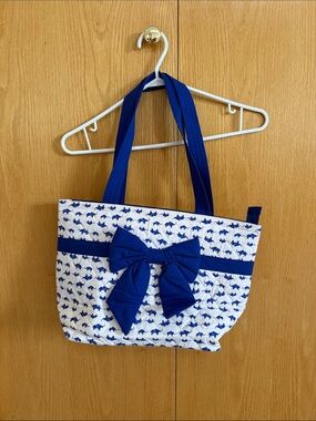 Blue Bow Quilted Tote Bag - Women's Shoulder Bag